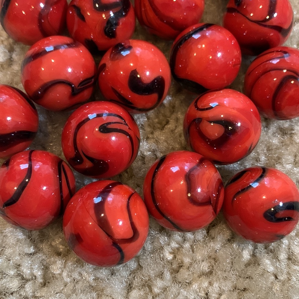 set of 10 Ladybug mega glass marbles. red and black